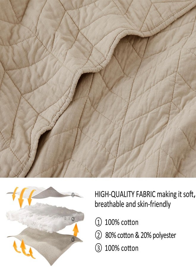 palassio Dark Beige Cotton Quilt King Size Bedding Sets with Pillow Shams, Lightweight Soft Bedspread Coverlet, Quilted Comforter Bed Cover for All Season, 3 Pieces, 106x96 inches - Image 4